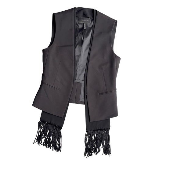 BCBG Max Azria Vest Black Fringe‎ XS Sleeveless Party Cocktail Career - Picture 2 of 8